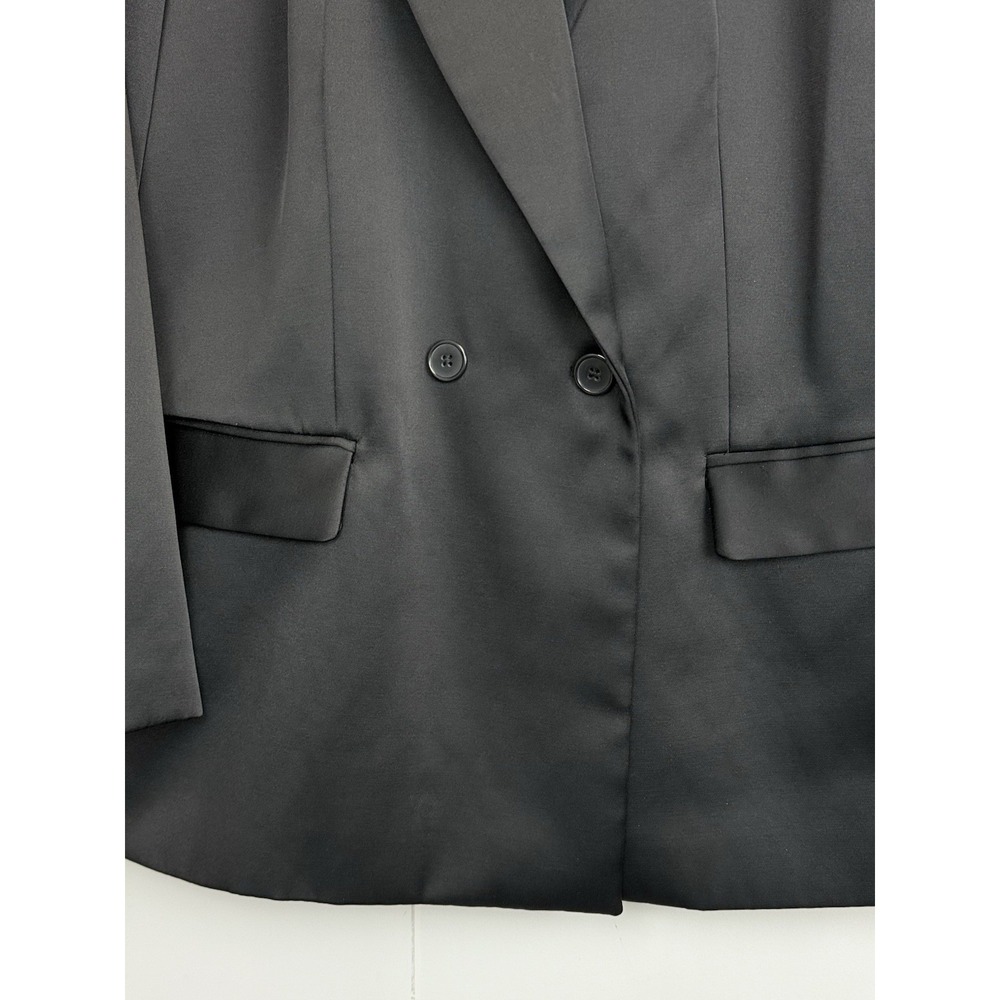 A New Day Satin Black Oversized‎ Jacket Womens L Double Breasted Blazer - Picture 4 of 8